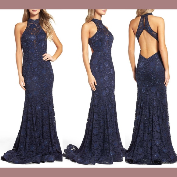La Femme Dresses & Skirts - NEW! $568 La Femme Rhinestone Lace Gown‎ in Navy Blue [SZ 2 ]